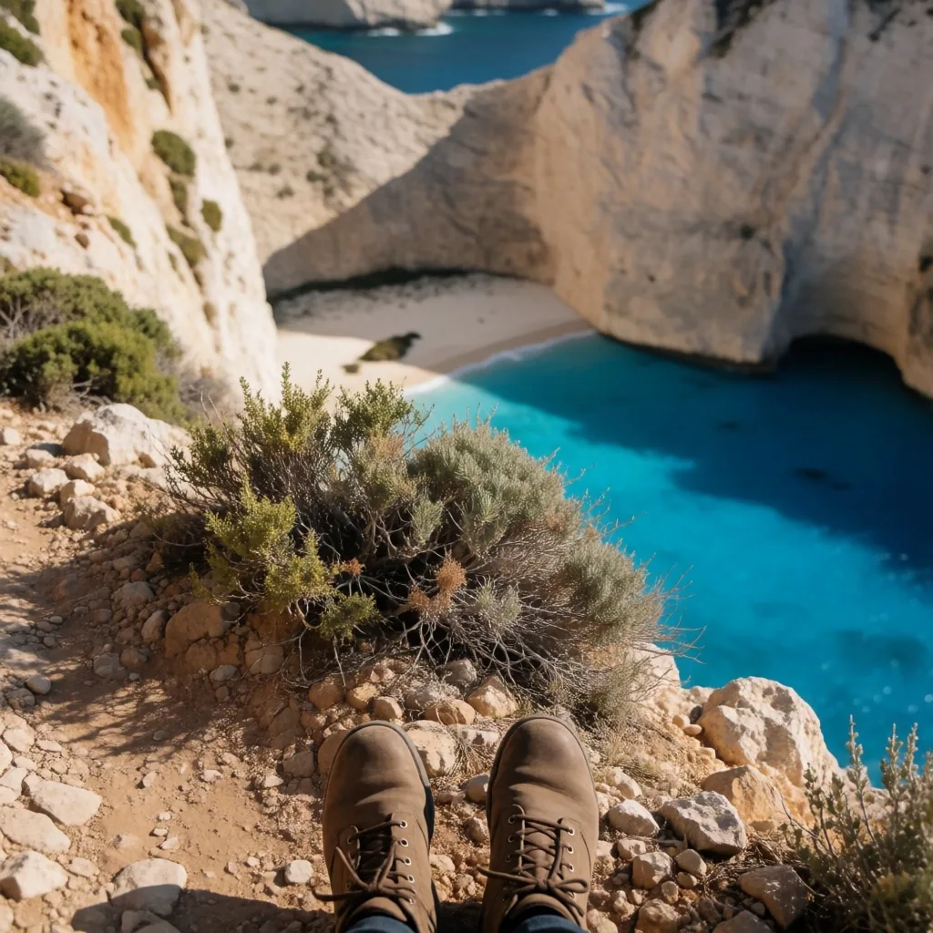 Coastal trekking path along limestone cliffs