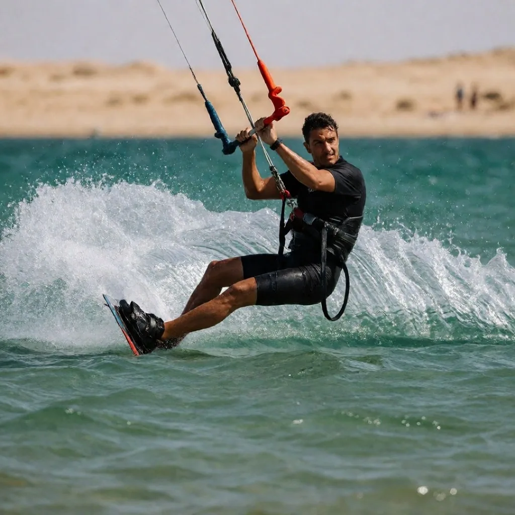 Kitesurfer on the Azure Coast lagoon