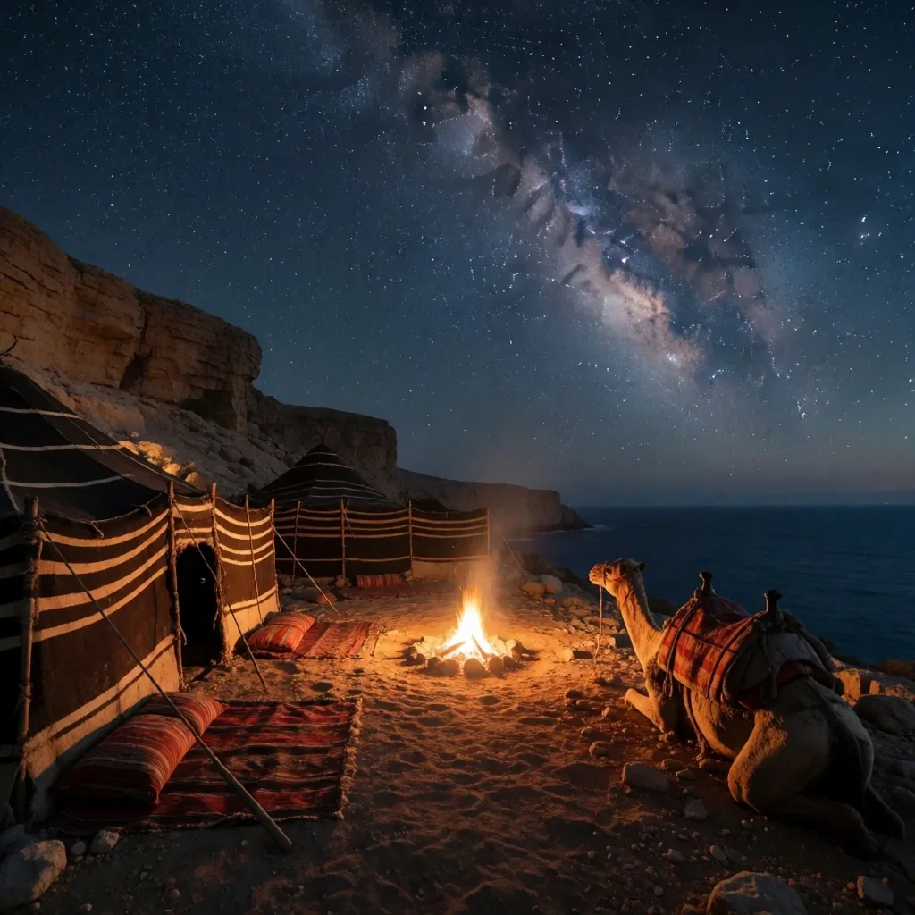 Nomadic desert camp under stars on the Azure Coast