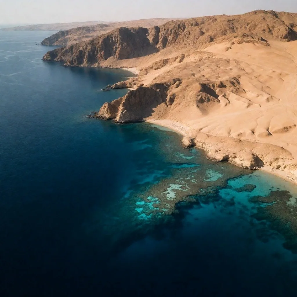 Coral reef coastline from a cliff