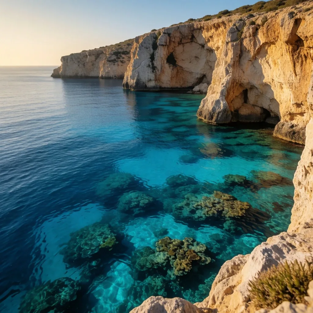 Desert cliffs meeting turquoise sea