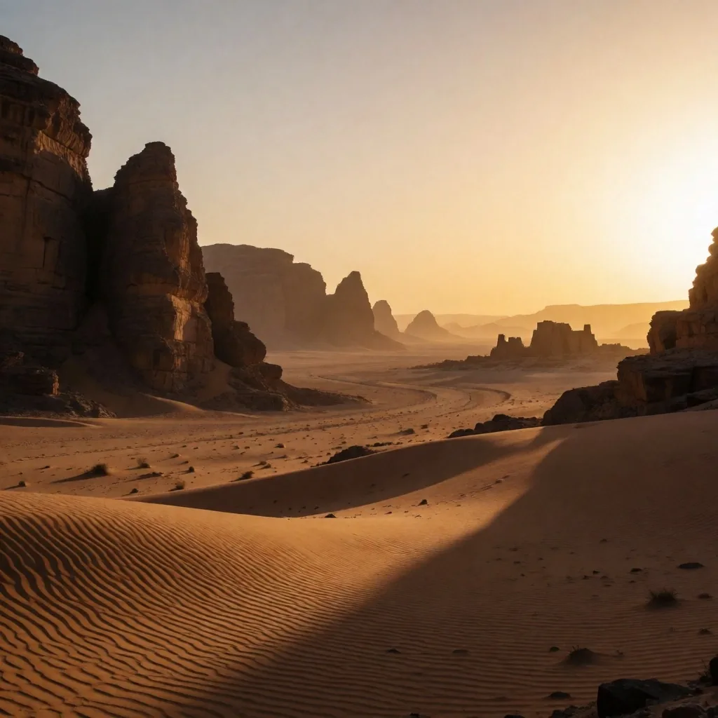 Panoramic Egyptian landscape at golden hour
