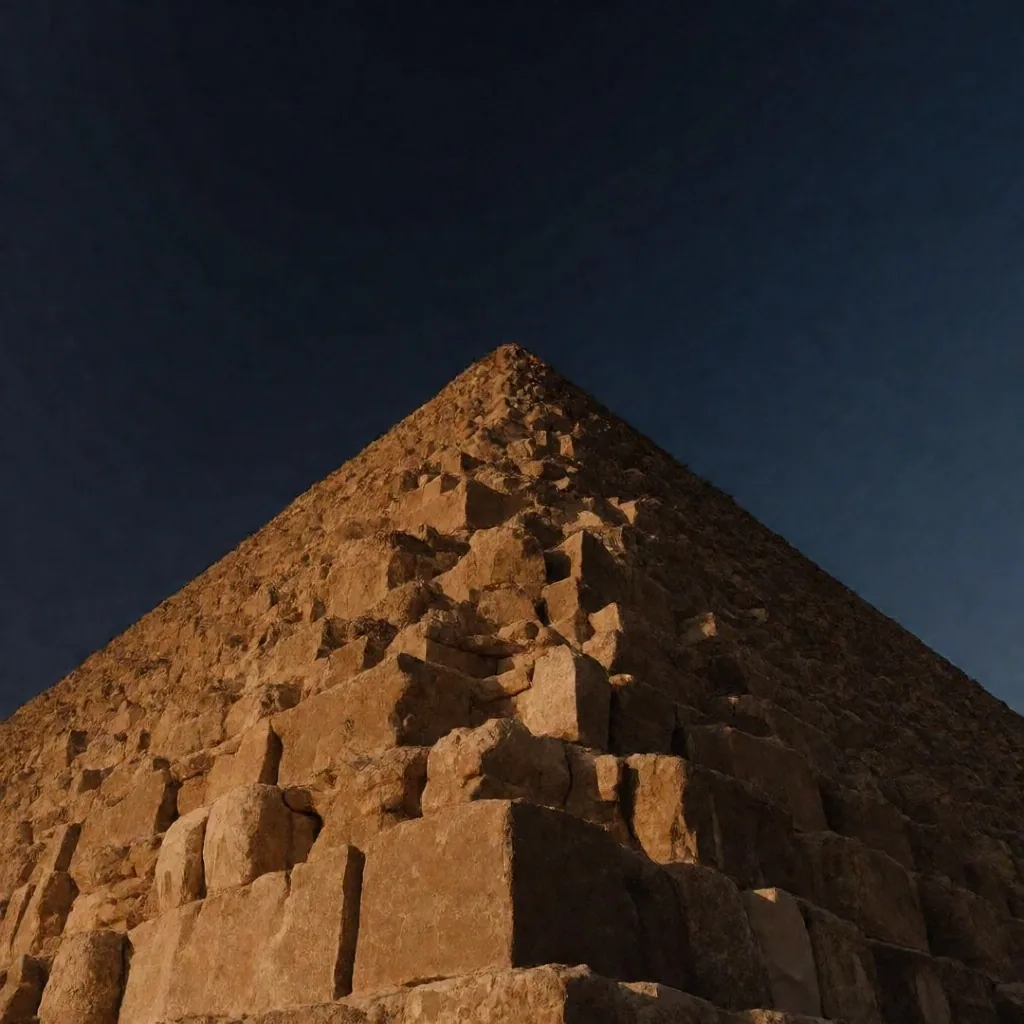 Massive four-sided stone peak rising from the desert plateau