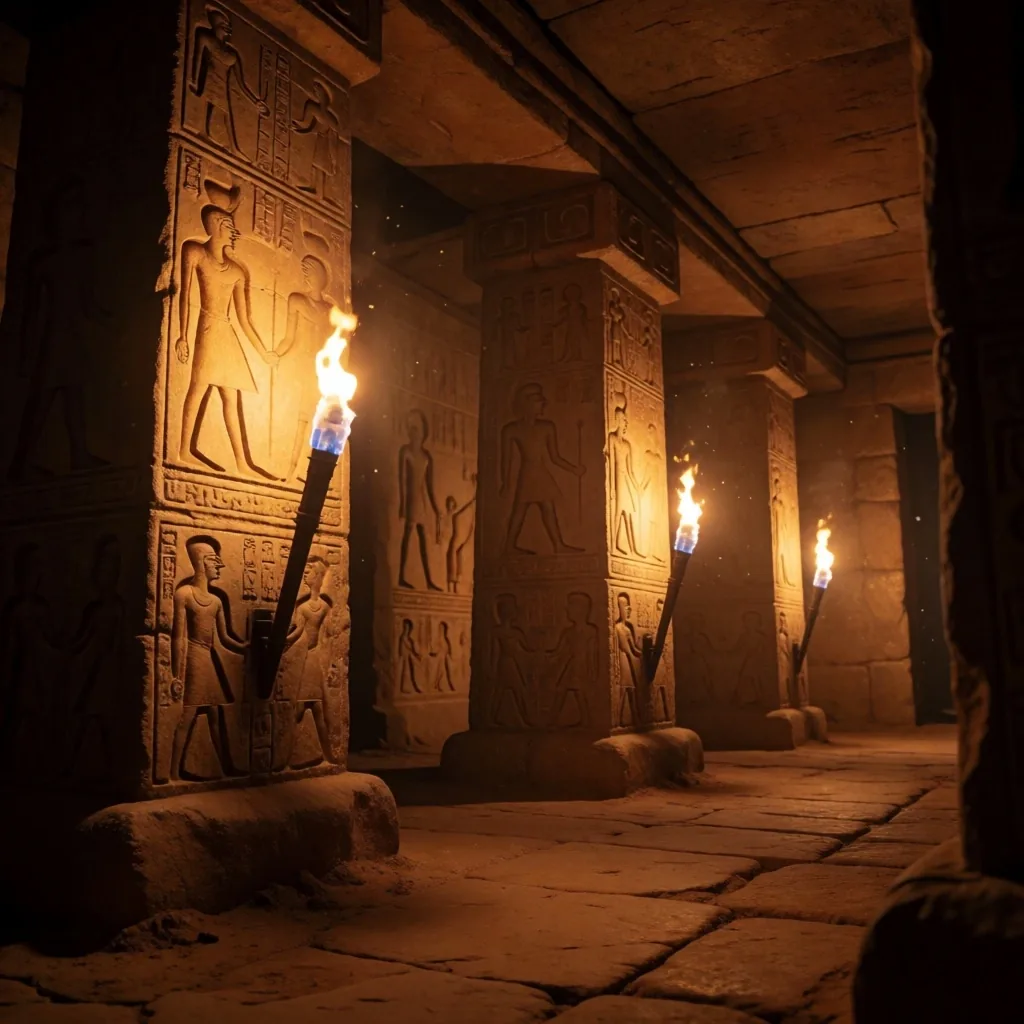 Carved stone corridor inside the Gilded Labyrinth