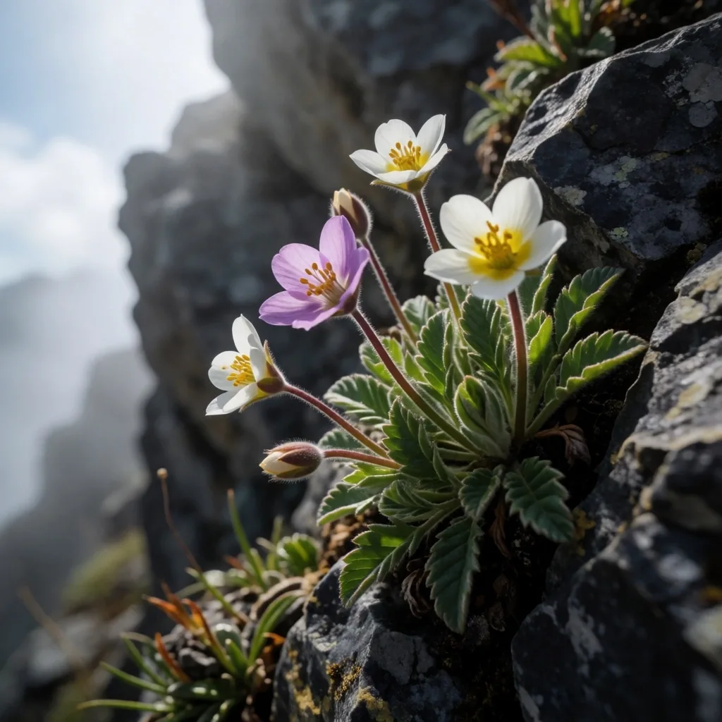 Rare wildflowers in granite crevices of the Silent Peaks