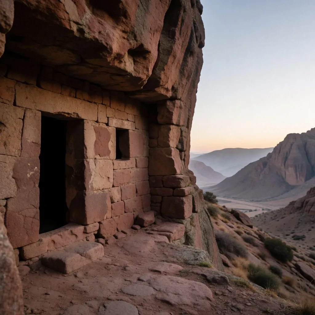 Rock-cut monastic cells in the cliffs of the Silent Peaks