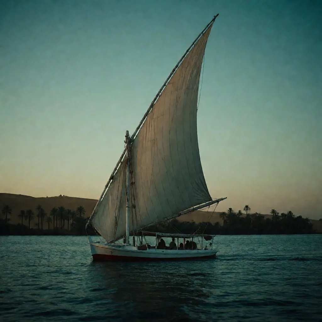 Felucca on the river at dusk